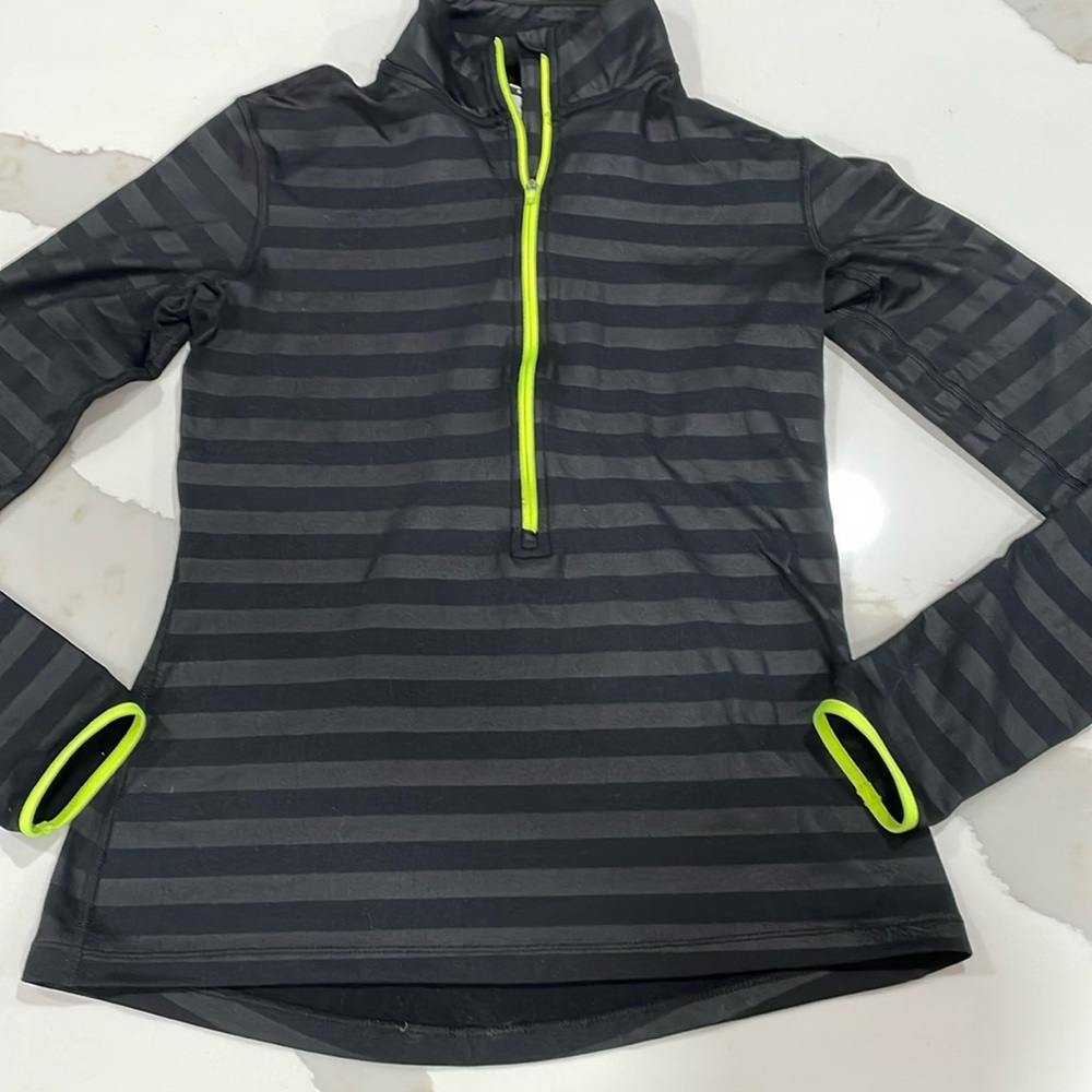 Nike Pro Dri-Fit Black Stripe Neon Yellow Trim Quarter Zip Shirt- Medium